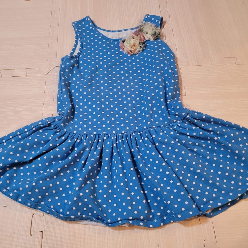 Pippa & Julie Polka Dot Blue Dress with Floral Accent‎
